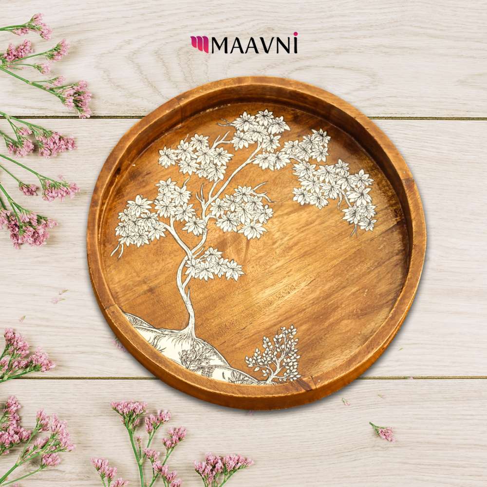 Hand-painted Pattachitra Tree Of Life Large Tray Decor | Maavni - Image 2
