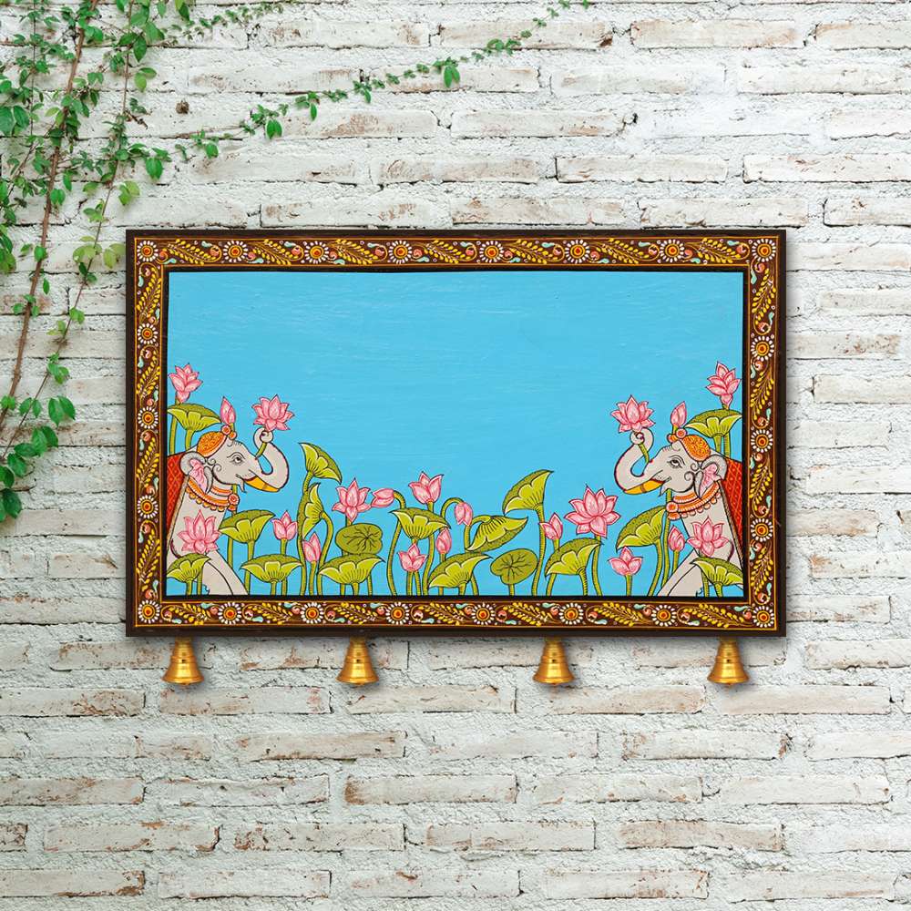 Hand-painted Pattachitra Elephant Lotus Name Plate | Maavni - Image 2