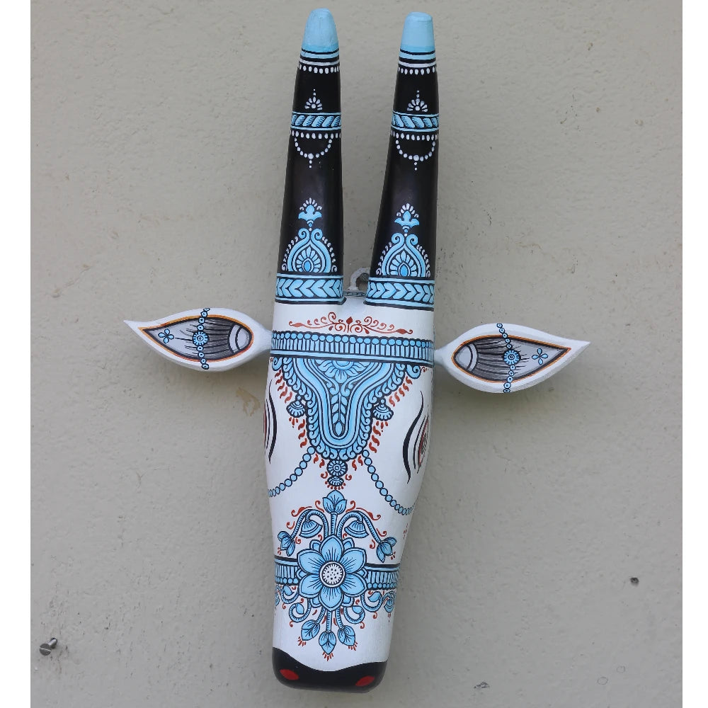 Hand-painted Pattachitra Cow Head Sky Flora Motif - Image 3