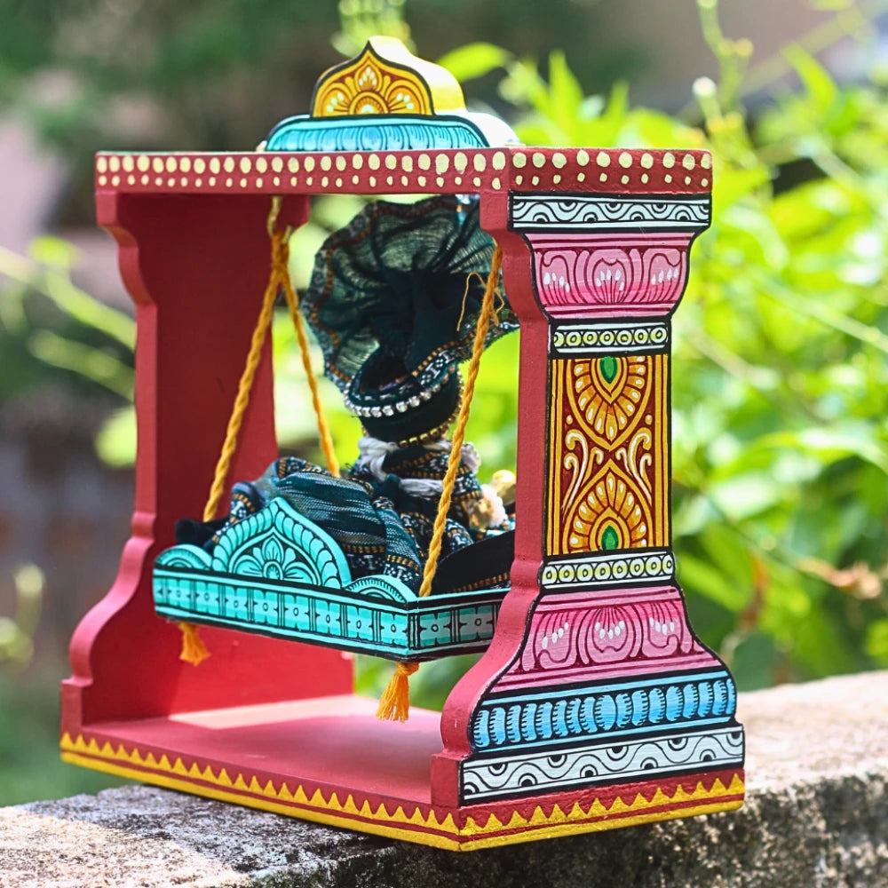 Hand-painted Pattachitra Hand Painted Wooden Krishna Jhula Festive - Image 2