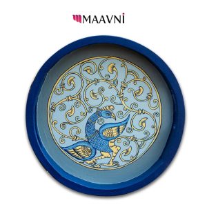 Hand-painted Pattachitra Peacock Round Tray Decor | Maavni