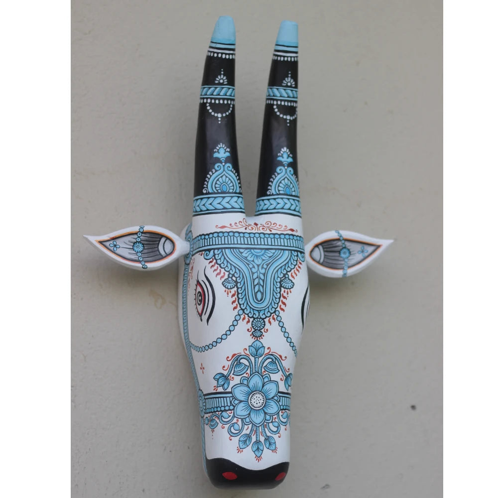 Hand-painted Pattachitra Cow Head Sky Flora Motif