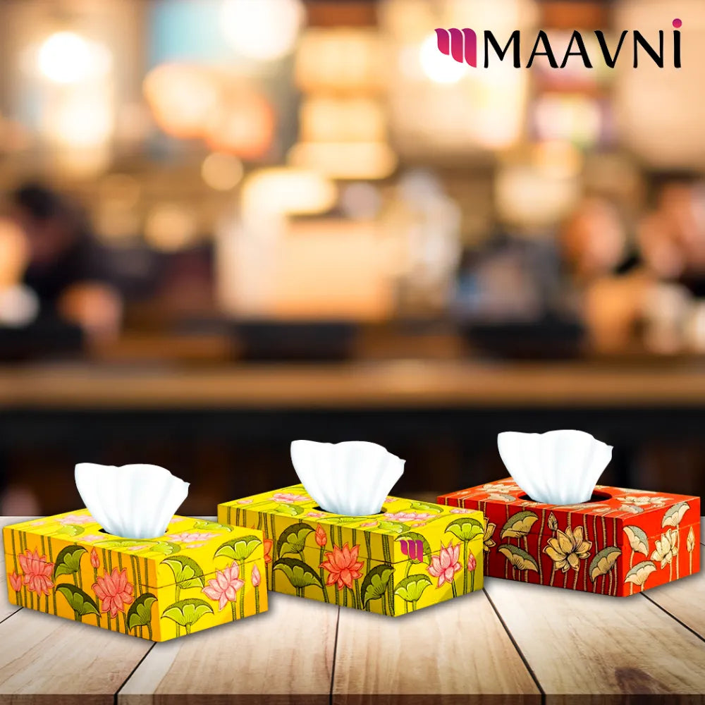 Hand-painted Pattachitra Lotus Theme Tissue Box Decor | Maavni - Image 6