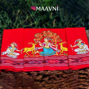 Hand-painted Pattachitra Blouse Piece – Sitting Lady Theme