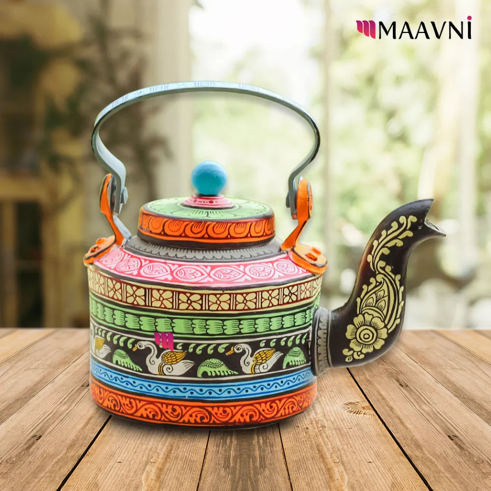 Hand-painted Pattachitra Swan Theme Kettle | Maavni