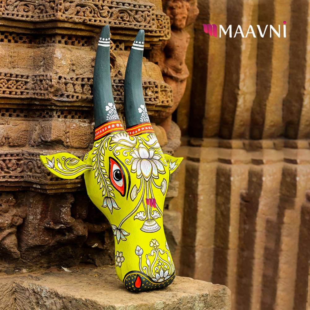 Hand-painted Pattachitra Cow Head Decor | Maavni - Image 3