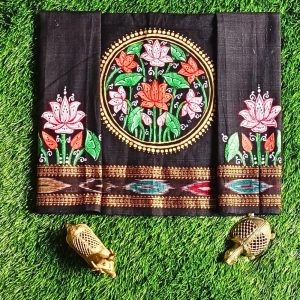 Hand-painted Pattachitra Lotus Theme With Lotus On Sleeves Blouse