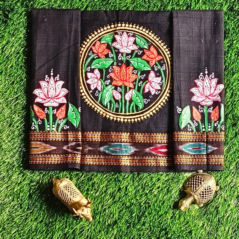 Hand-painted Pattachitra Lotus Theme With Lotus On Sleeves Blouse