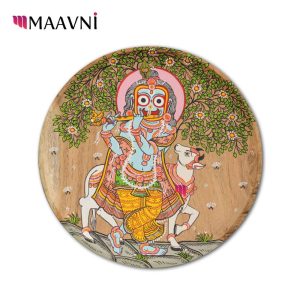 Hand-painted Pattachitra Jaganathji Playing Flute With Cow Wall Plate