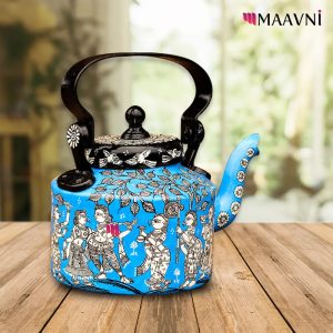 Hand-painted Pattachitra Krishna Raasleela Theme Sky Kettle | Maavni