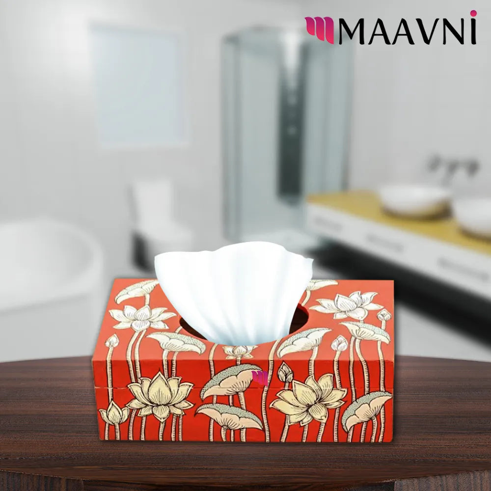 Hand-painted Pattachitra Lotus Theme Tissue Box Decor | Maavni - Image 5