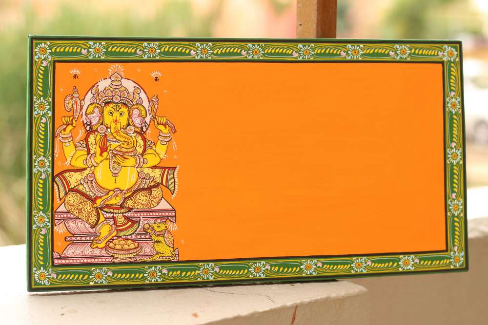 Hand-painted Pattachitra Ganesha Namplate Border Name Plate | Maavni