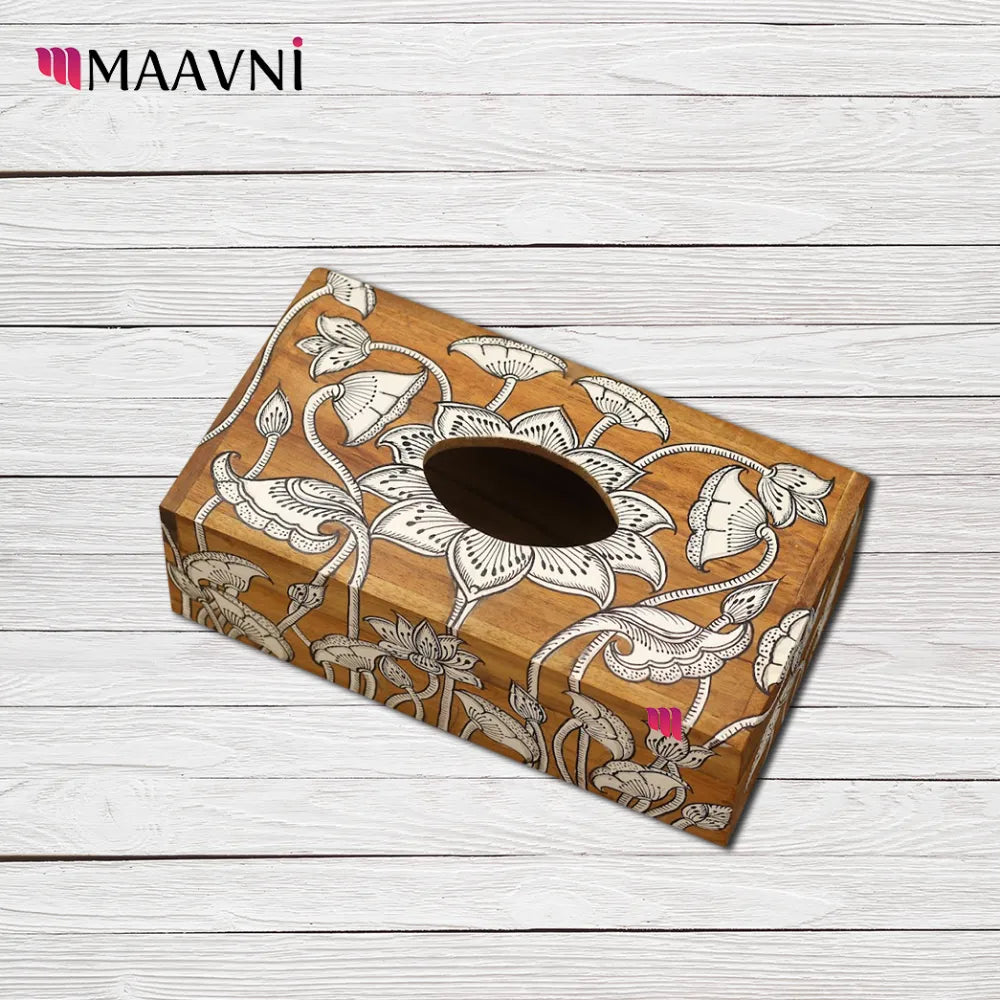 Hand-painted Pattachitra Lotus Theme Tissue Box Decor | Maavni - Image 4
