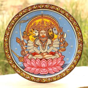 Hand-painted Pattachitra Panchmukhi Hanuman With Bell Wall Plate |
