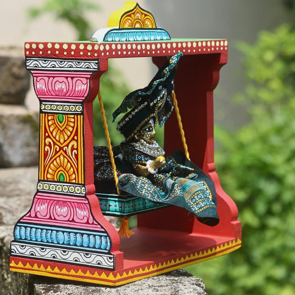 Hand-painted Pattachitra Hand Painted Wooden Krishna Jhula Festive - Image 3