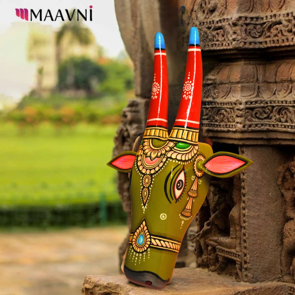 Hand-painted Pattachitra Cow Head Mehandi Green
