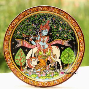 Hand-painted Pattachitra Krishna Cow Wall Plate | Maavni