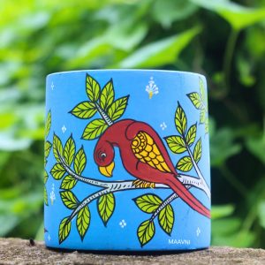 Hand-painted Pattachitra Parrot Sitting On Branch Pen Stand | Maavni