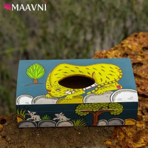 Hand-painted Pattachitra Tiger Theme Tissue Box Decor | Maavni