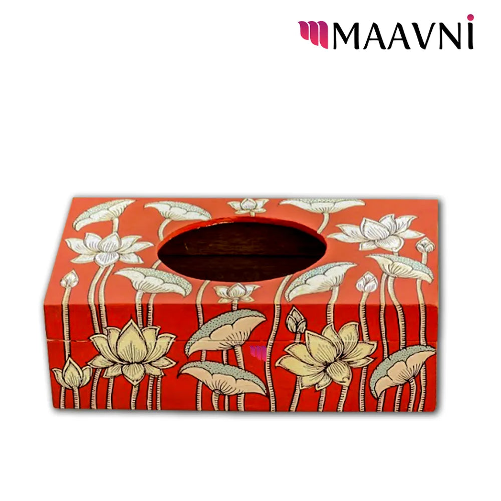 Hand-painted Pattachitra Lotus Theme Tissue Box Decor | Maavni - Image 2