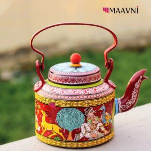 Hand-painted Pattachitra Jungle Theme Darkred Kettle | Maavni