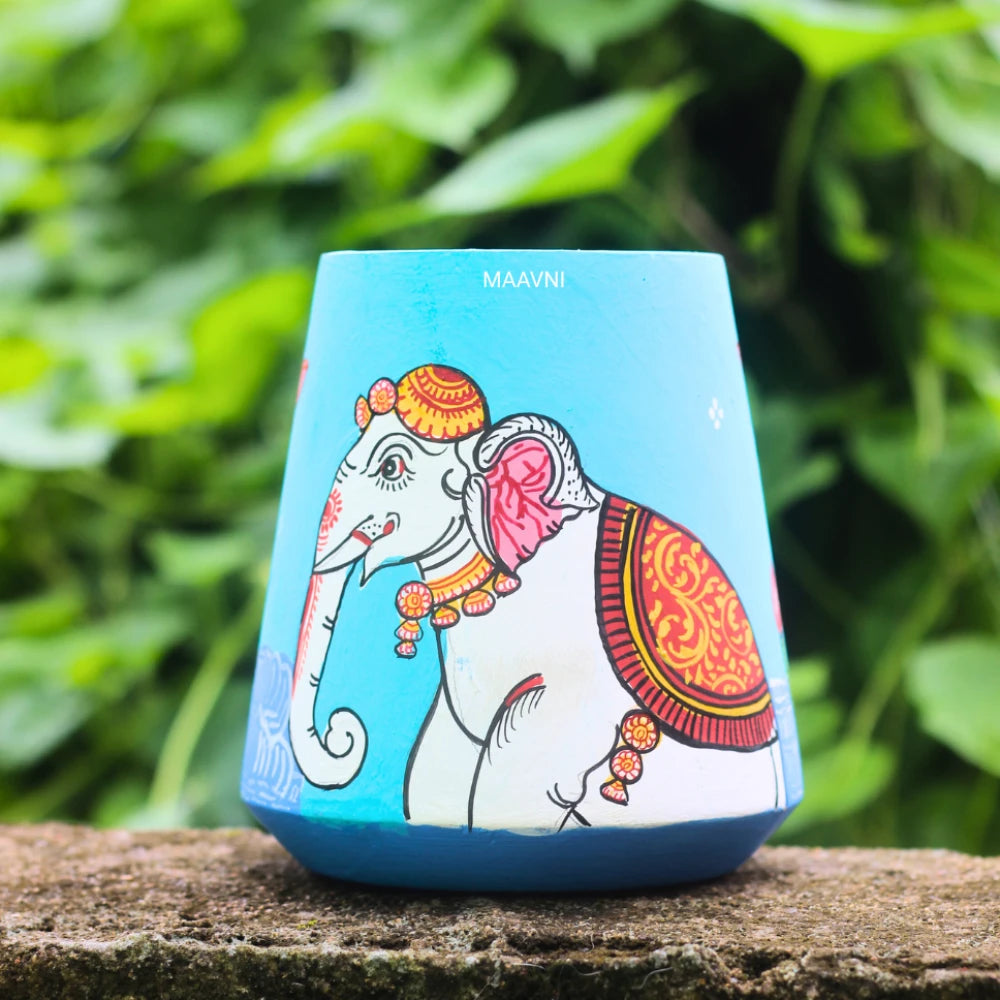 Hand-painted Pattachitra Sky Blue See Pen Stand | Maavni