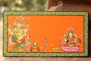 Hand-painted Pattachitra Ganesha And Laxmi Border Wall Plate | Maavni