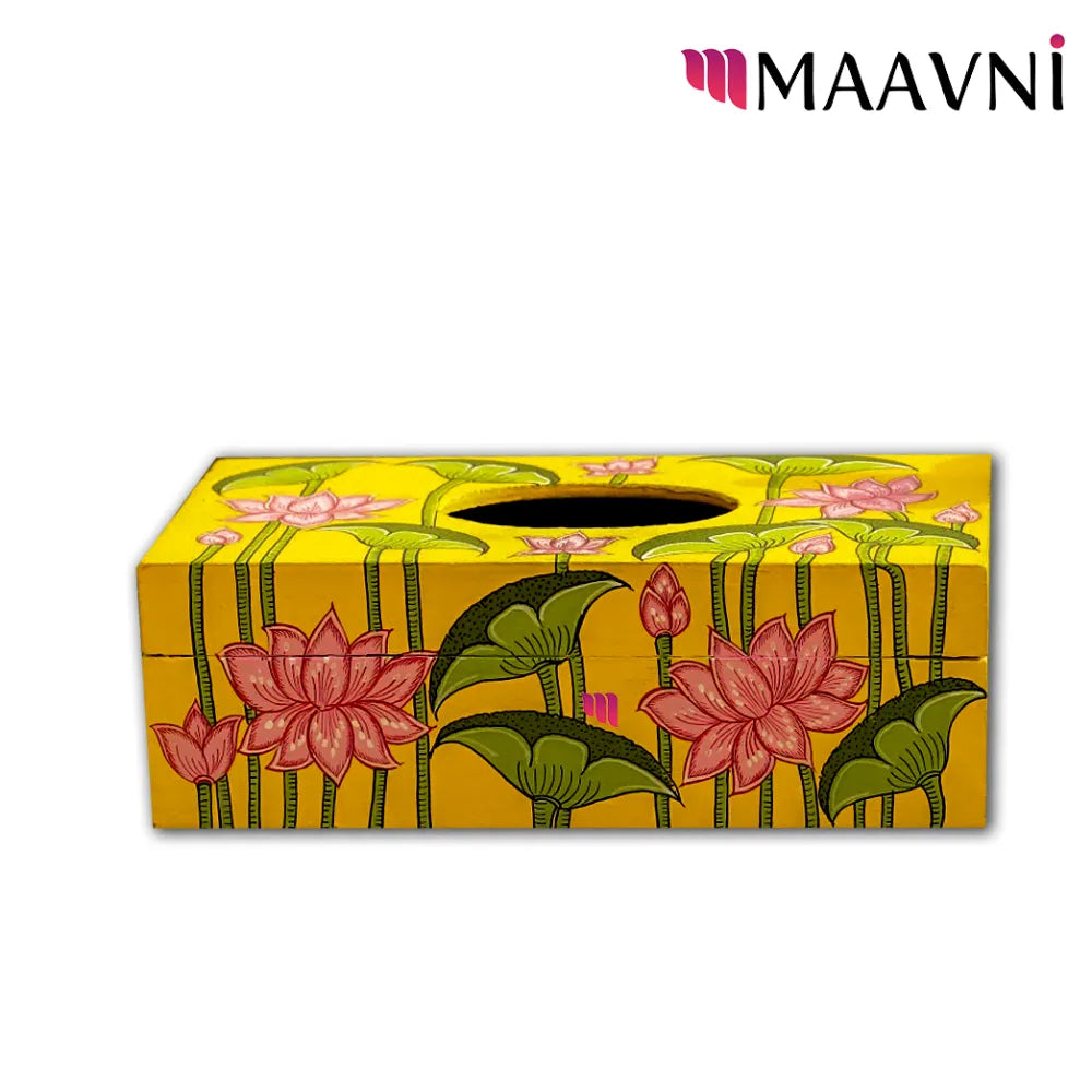 Hand-painted Pattachitra Lotus Theme Tissue Box Decor | Maavni - Image 3