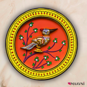 Hand-Painted Toy Pattachitra Wall Plate - Yellow & Orange