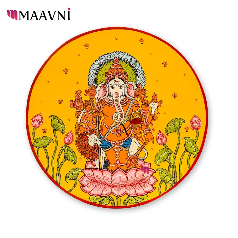 Hand-painted Pattachitra Gajjanana Ganesha Wall Plate | Maavni - Image 2