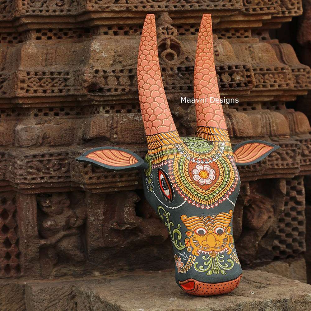 Hand-painted Pattachitra Cow Head Decor | Maavni
