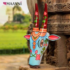 Hand-painted Pattachitra Cow Head Light Sky Blue