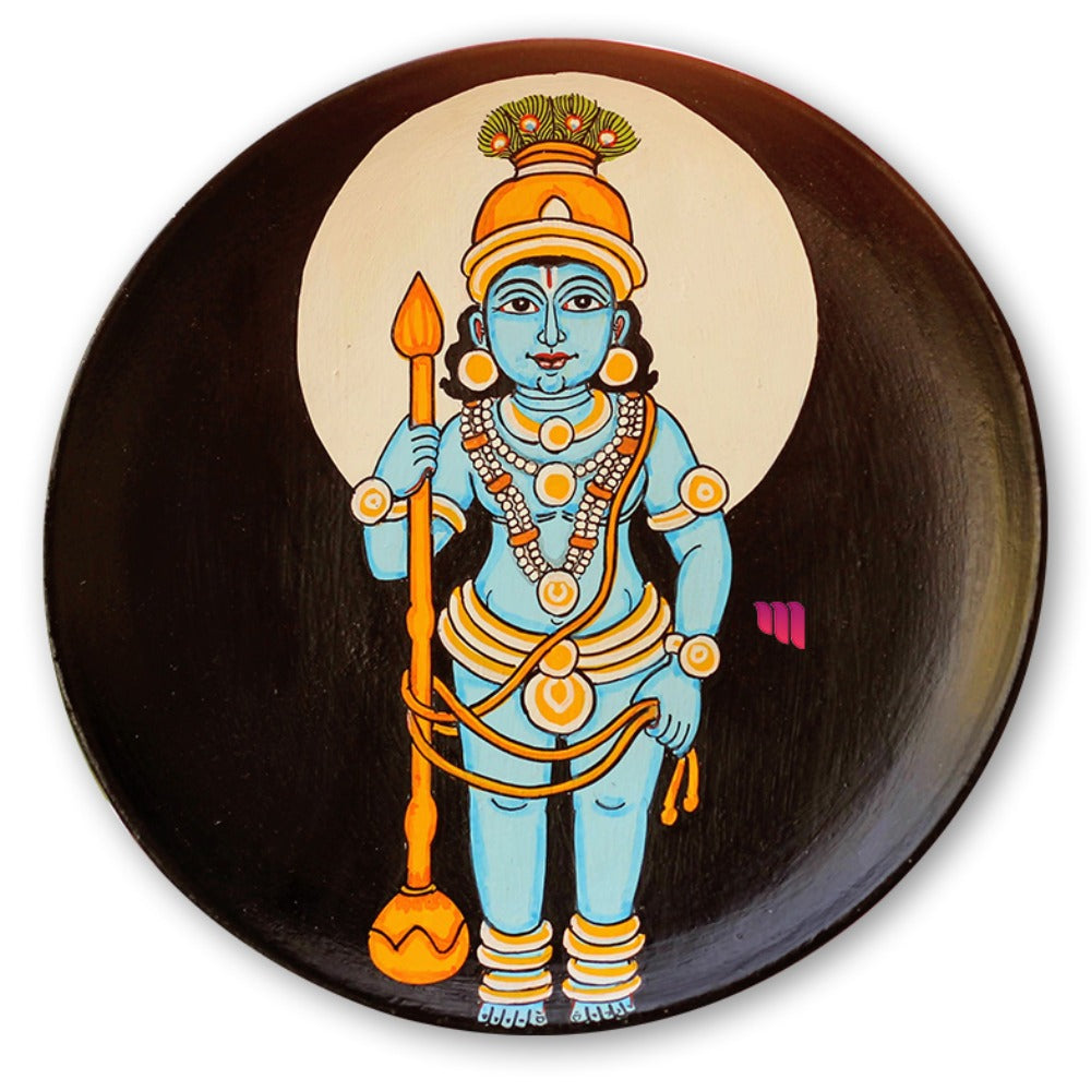 Hand-painted Pattachitra Baby Lord Krishna Wooden Wall Plate | Maavni - Image 2