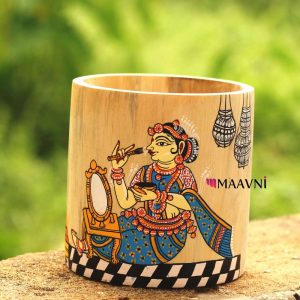 Hand-painted Pattachitra Lady Applying Kajal Multipurpose Holder Pen
