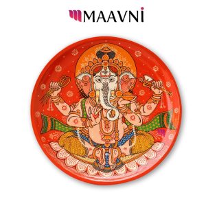 Hand-painted Pattachitra Ganesha Wooden Wall Plate | Maavni