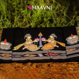 Hand-painted Pattachitra Blouse Piece – Ladies with Diya Motif