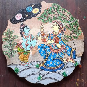 Hand-painted Pattachitra Ma Yashoda Krishna Flower Wall Plate | Maavni