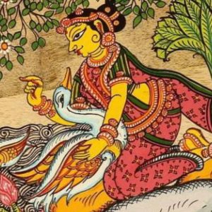 Hand-painted Pattachitra Lady With Swan Floral Wall Plate | Maavni