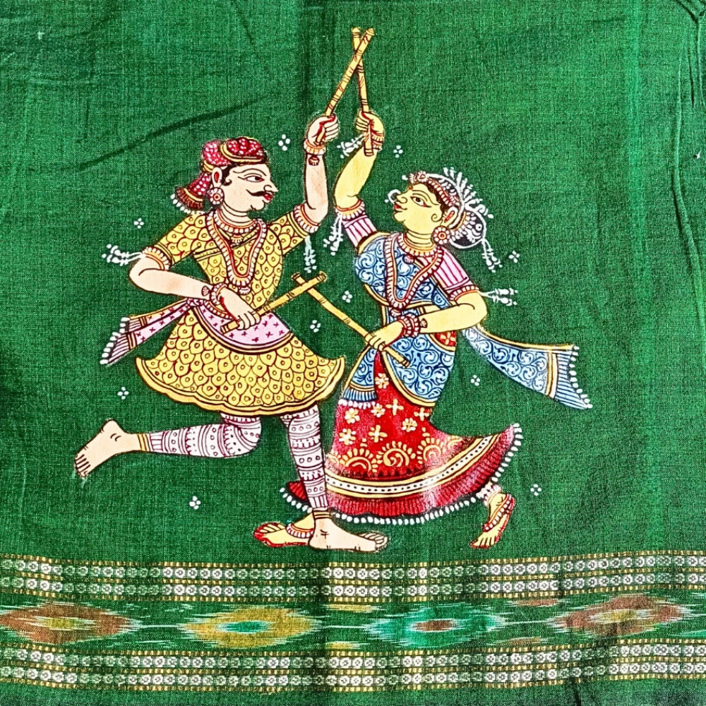 Hand-painted Pattachitra Blouse Piece – Dandiya Raas Theme with Sleeve Detailing - Image 2