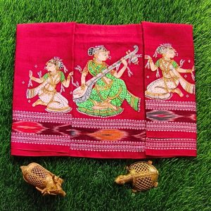 Hand-painted Pattachitra Lady Sitting And Holding Veena With Sitting