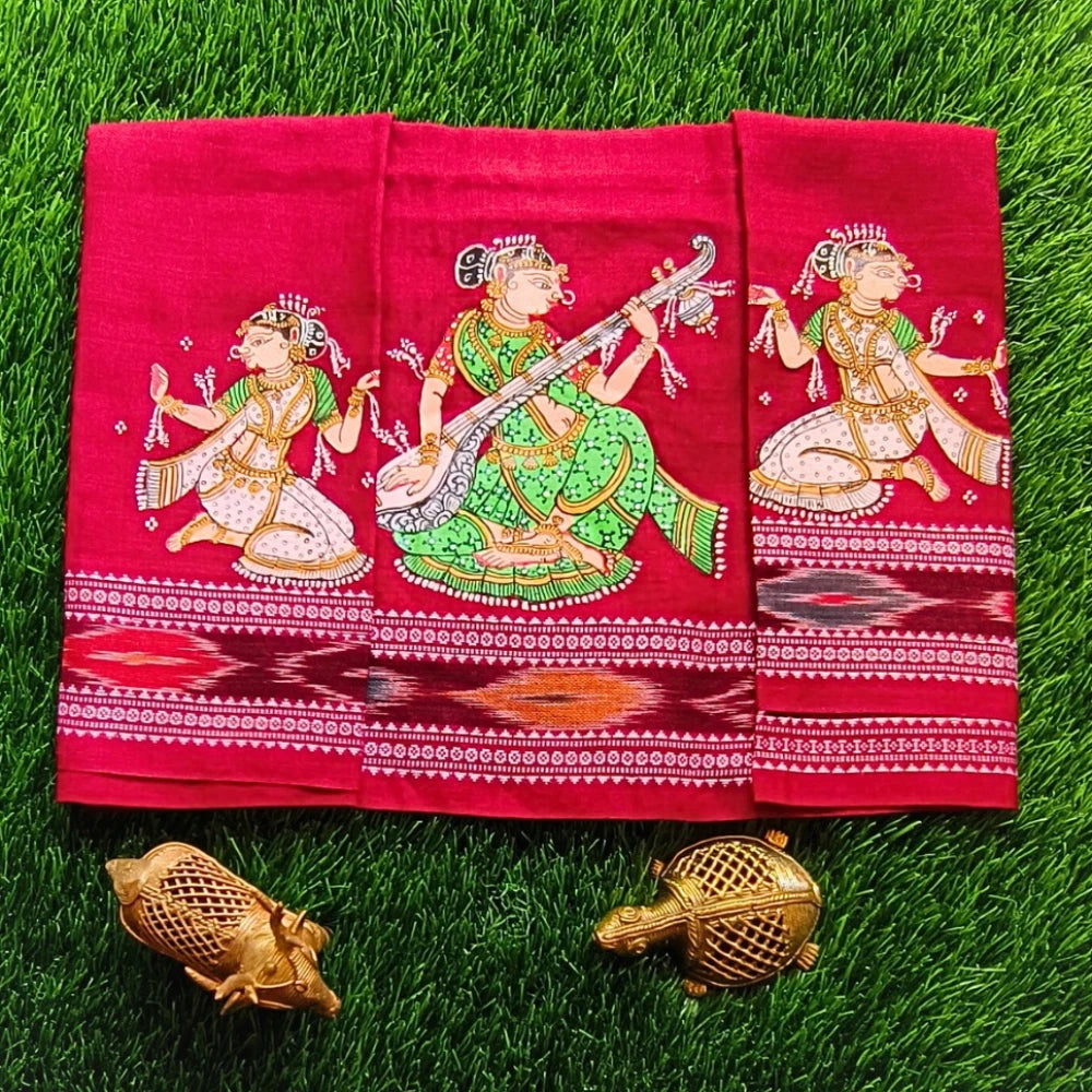 Hand-painted Pattachitra Lady Sitting And Holding Veena With Sitting