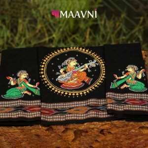 Hand-painted Pattachitra Lady With Sitar Piece 1Mt Blouse | Maavni