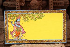 Hand-painted Pattachitra Krishna Border Name Plate | Maavni