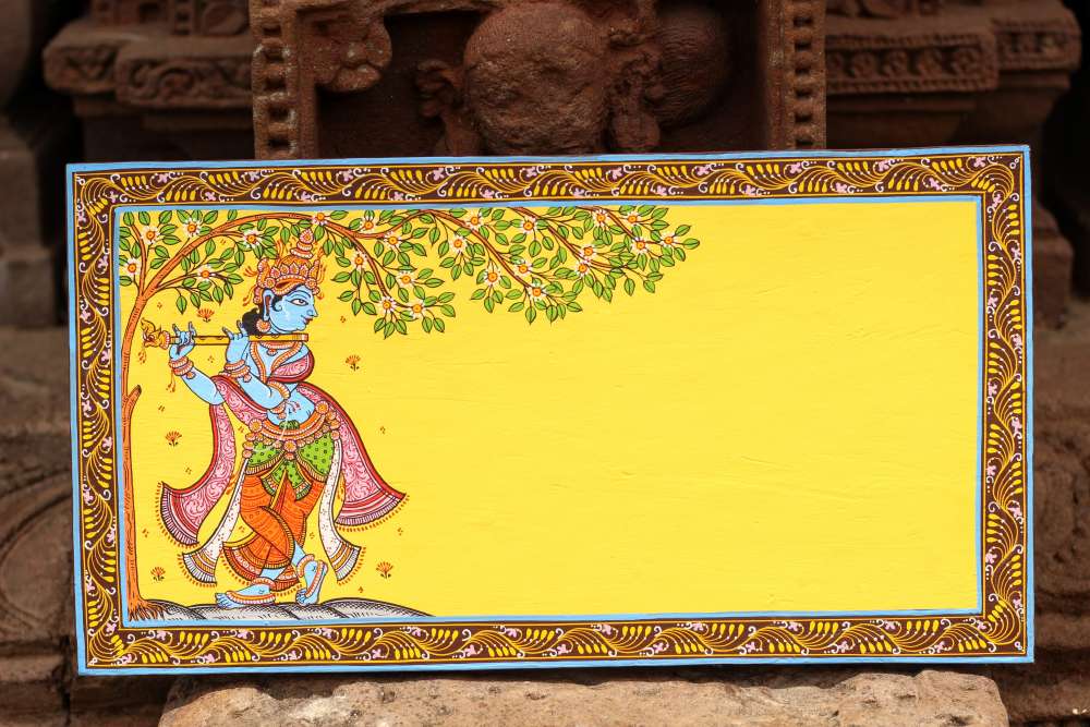 Hand-painted Pattachitra Krishna Border Name Plate | Maavni