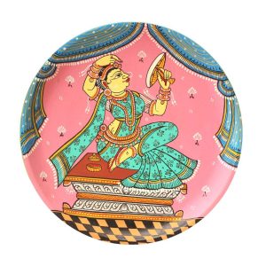 Hand-painted Pattachitra Lady Seeing Mirror Wall Plate | Maavni