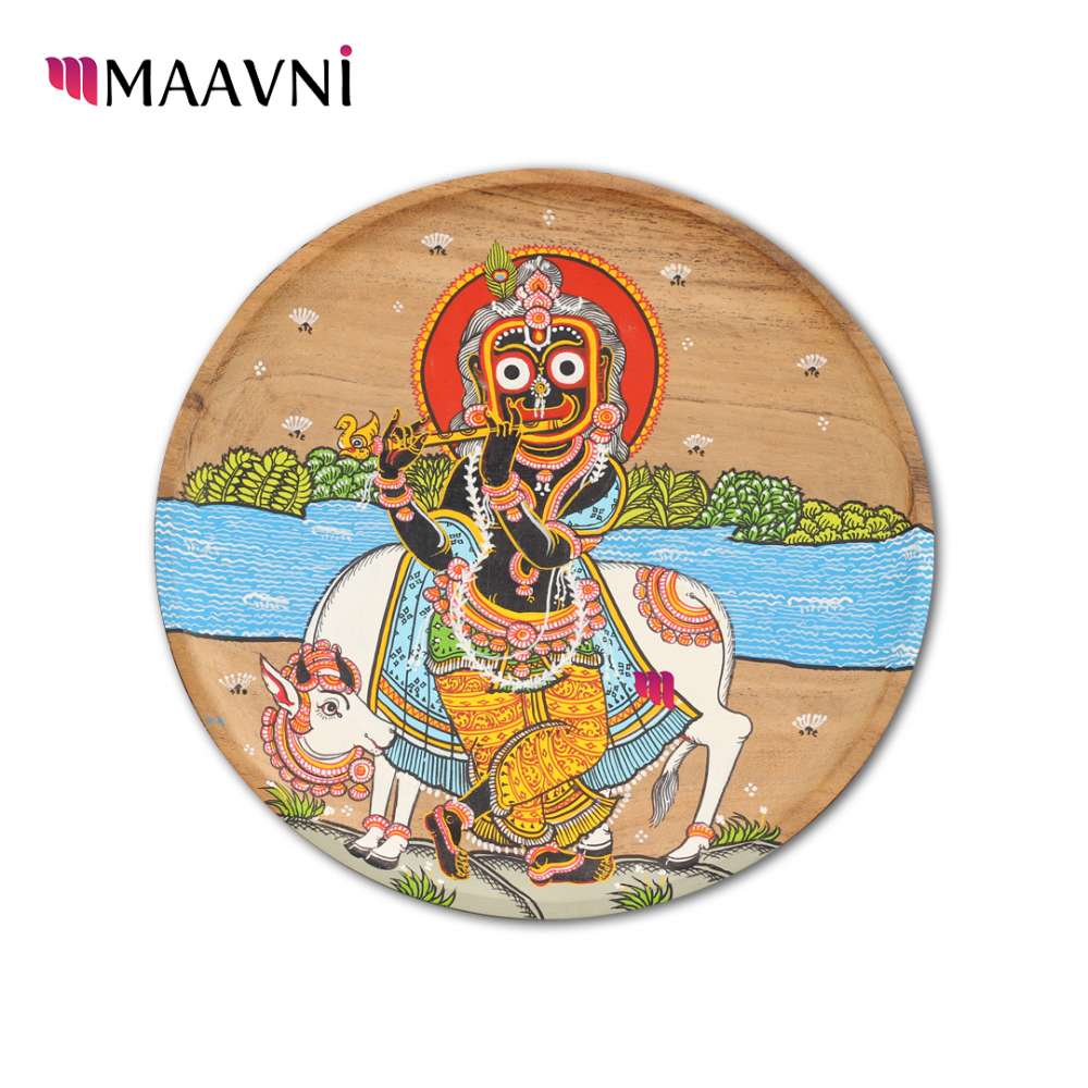 Hand-painted Pattachitra Jaganathji With Cow At River Bank Wall Plate